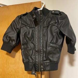 Faux cropped leather jacket